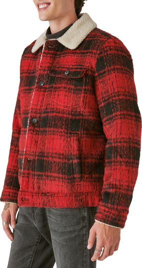 Plaid Faux Shearling Lined Trucker Jacket