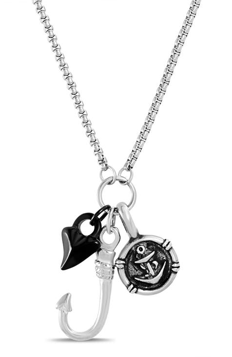 Shark Tooth, Fish Hook & Anchor Charm Necklace