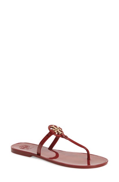 Tory Burch 'mini Miller' Flat Sandal In Dark Red Apple