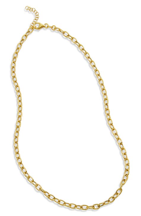 Goldtone Plate Sterling Silver Chain Link Necklace