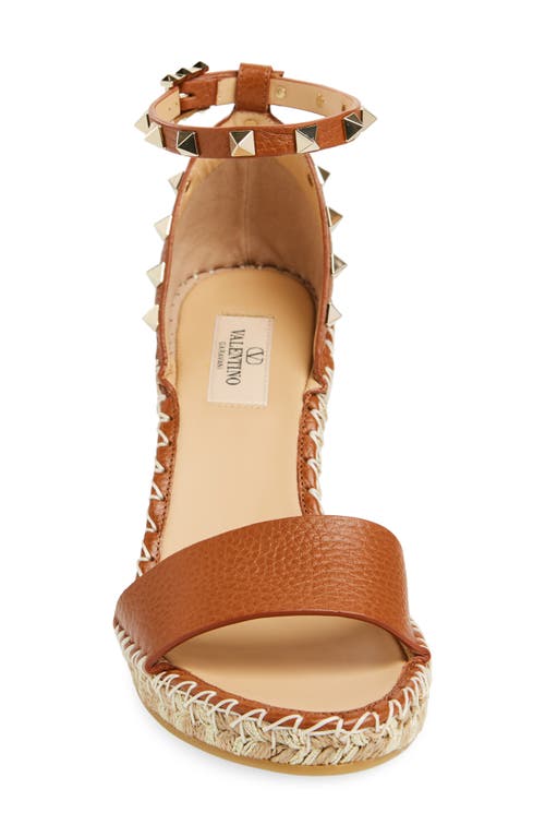 Valentino Rockstud 105 Textured-leather Espadrille Wedge Sandals In 48l Selleria/naturale