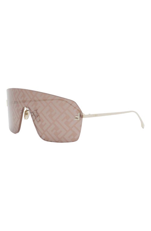 Shop Fendi ' First Rectangular 139mm Shield Sunglasses In Gold/brown