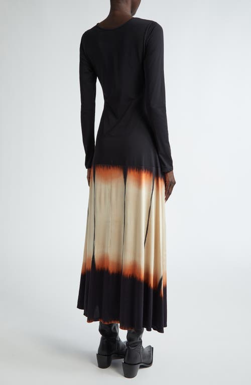 Shop Johanna Ortiz Dibujo Simbolico Long Sleeve Stretch Satin Dress In Stripe Dyes/black/sand