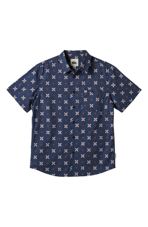 Mo Zone Boomerang Print Short Sleeve Button-Up Shirt