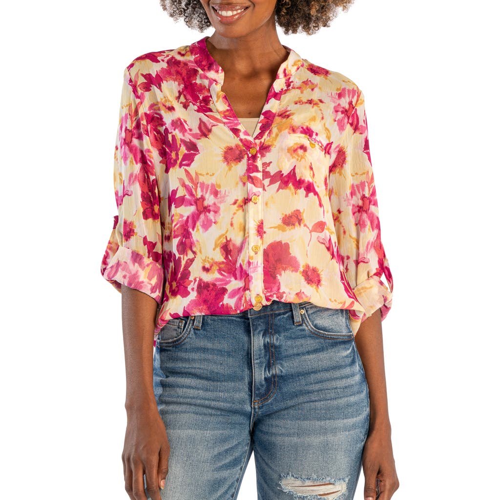 Kut From The Kloth Jasmine Chiffon Button-up Shirt In Pink