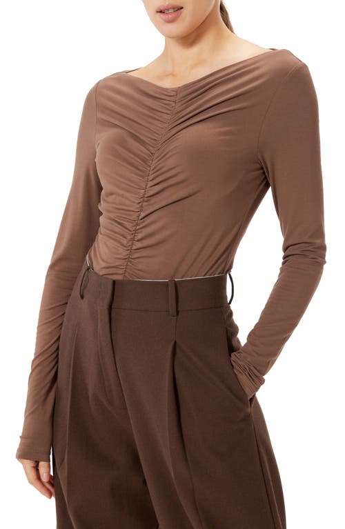 Leandre Ruched Long Sleeve Top in Brown