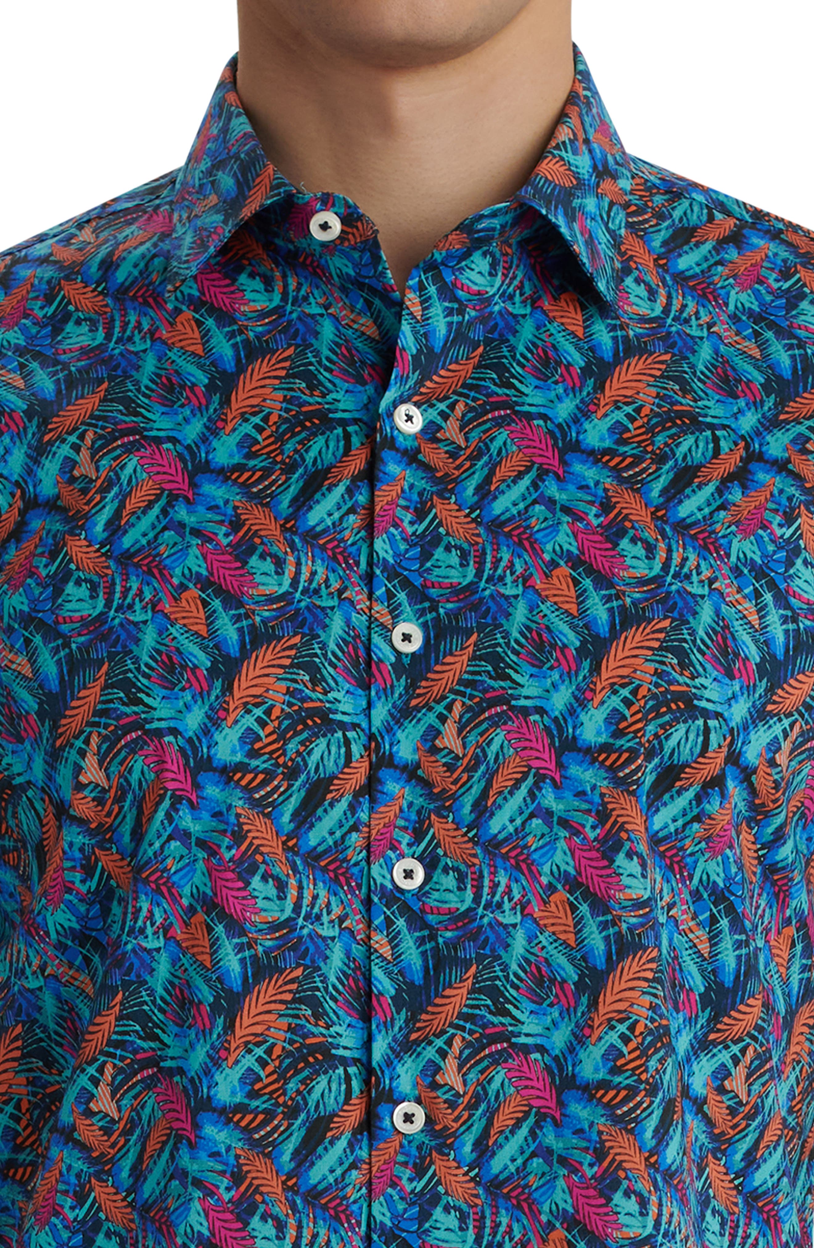 Bugatchi Shaped Fit Stretch Print Short Sleeve Button-Up Shirt | Nordstrom