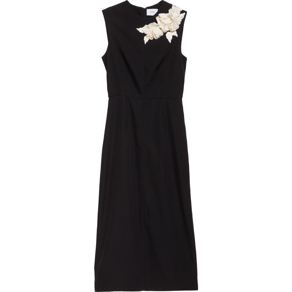 Shop Erdem Embroidered Wool Pencil Cocktail Dress In Black