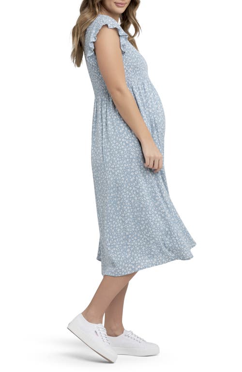 Shop Ripe Maternity Ava Floral Shirred Midi Maternity Dress In Petrol/white