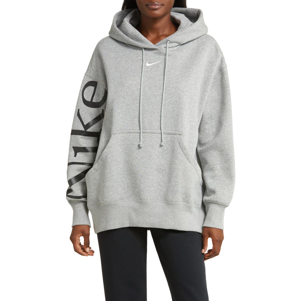 Nike Sportswear Phoenix Fleece Oversize Longline Hoodie In Dk Grey Heather/black/sail