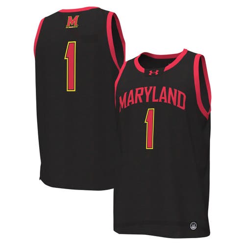 Men's Under Armour #1 Black Maryland Terrapins Replica Basketball Jersey