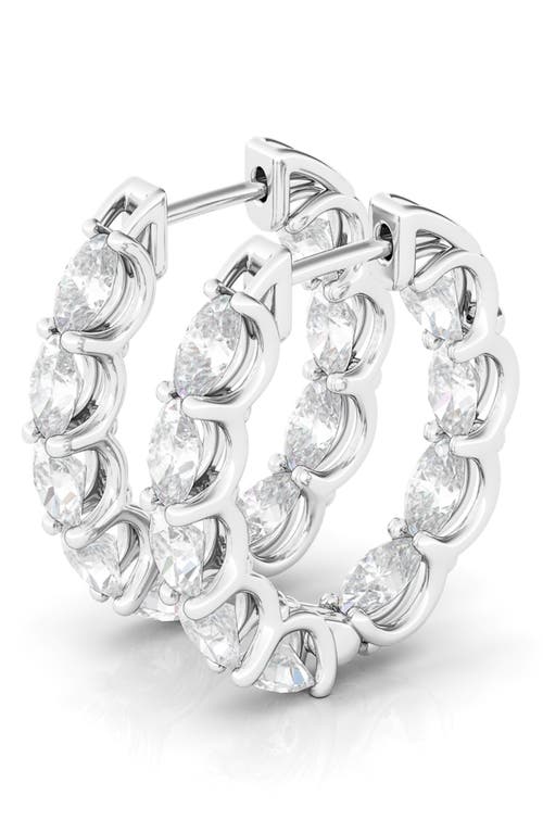 Oval Lab Created Diamond Inside Out 14K Gold Hoop Earrings in White Gold