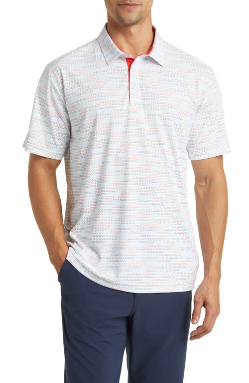 Carlson Modern Fit Stripe Performance Golf Polo in Grey/Coral