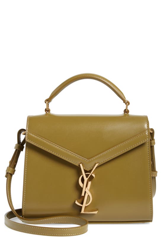 Saint Laurent Mini Cassandra Leather Top Handle Bag In Green