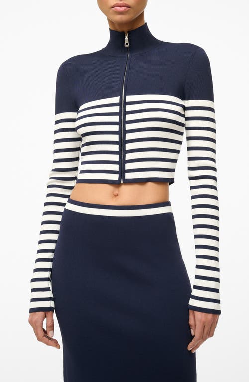 Shop Staud Raft Stripe Crop Cardigan In Navy/white