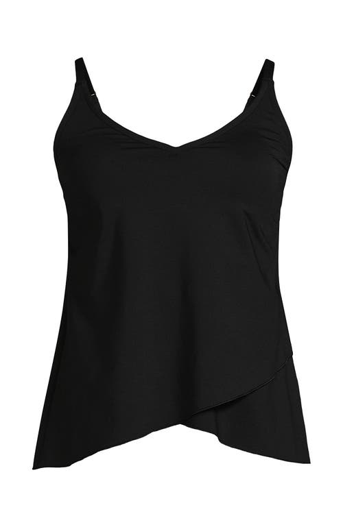 Shop Lands' End Long Torso Chlorine Resistant V-neck Tulip Hem Tankini Swimsuit Top With Adjustable Strap In Black