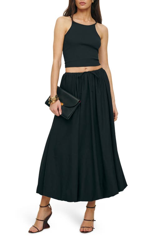 Reformation Cassandra Organic Cotton Crop Camisole & Drawstring Midi Skirt in Black at Nordstrom, Size Small