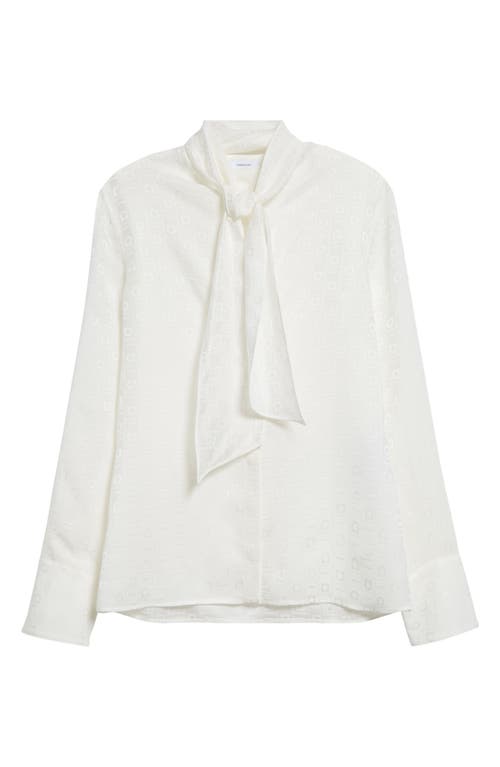 Shop Ferragamo Gancini Tie Neck Silk Button-up Shirt In Mascarpone