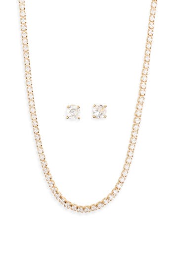 Shop Nordstrom Rack Cz Tennis Necklace In Clear- Gold