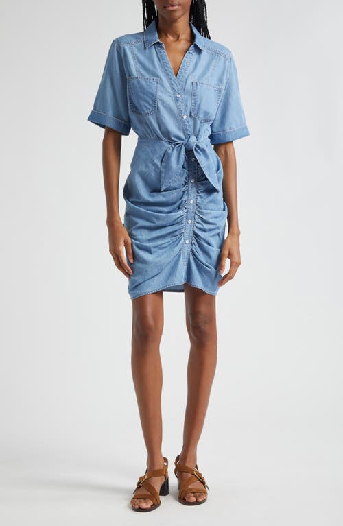 Veronica Beard Hensley Ruched Detail Cotton Blend Shirtdress Iceberg at Nordstrom,