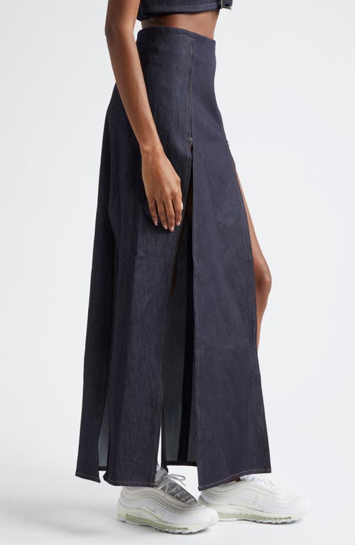 Sammy B Paneled Zip Front Denim Maxi Sirt In Blue