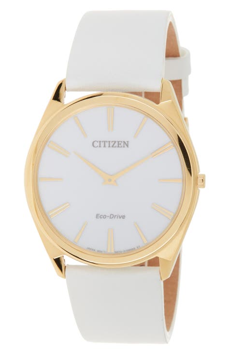 Women's Stiletto Eco-Drive Gold White Dial Stainless Steel Watch, 39mm
