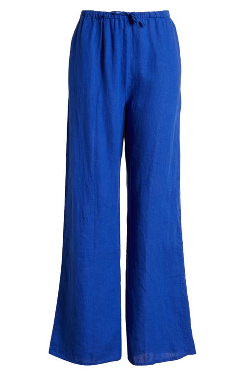 Shop Desmond & Dempsey Linen Flare Pajama Pants In Lazuli