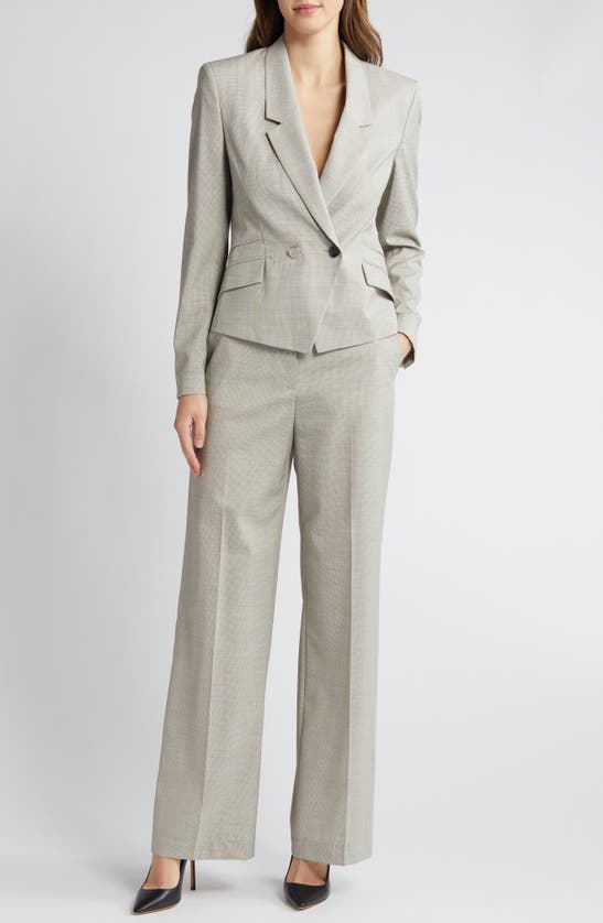 Shop Hugo Boss Tikela Virgin Wool Wide Leg Pants In Light Beige Windowpane