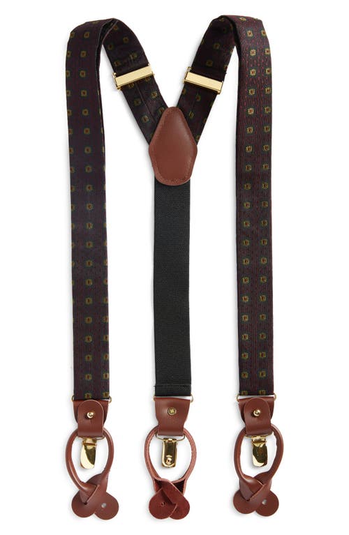 Clifton Wilson Floral Silk Suspenders In Maroon