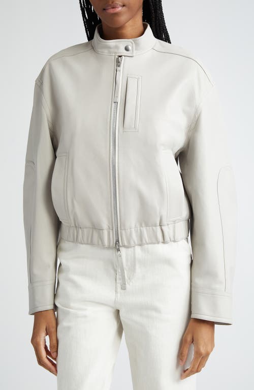 Shop Vince Leather Crop Bomber Jacket In Salted Glass