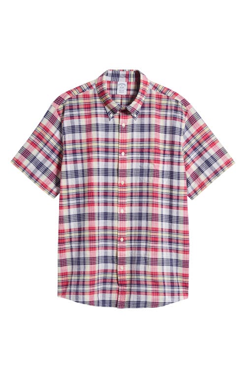 Brooks Brothers Madras Short Sleeve Button-down Shirt In Archivemadras