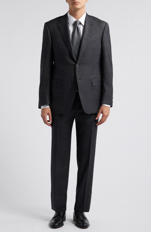 Canali Siena Regular Fit Slub Grey Wool Suit in Charcoal 