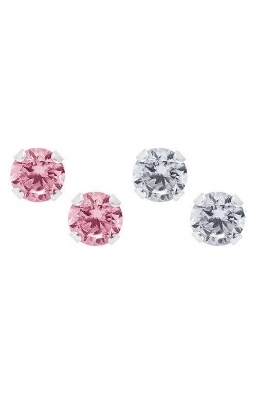 Mignonette Babies'  Set Of 2 Sterling Silver Stud Earrings In Pink/white