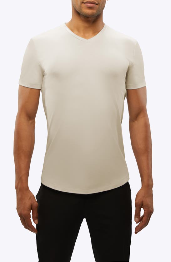 Cuts Ao V-neck Curved Hem Tee In Sand Dune