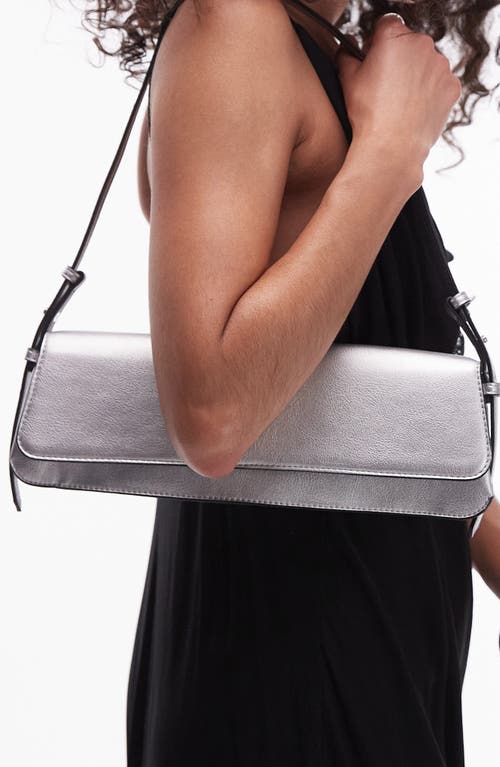 Shop Topshop Stassi Elongated Faux Leather Shoulder Bag In Silver