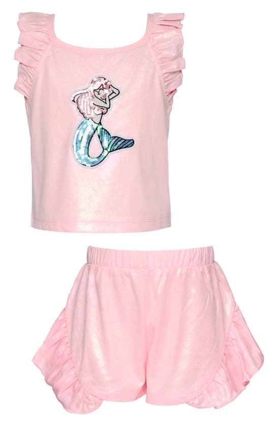 Sara Sara Kids' Mermaid Tank & Shorts Set In Pink
