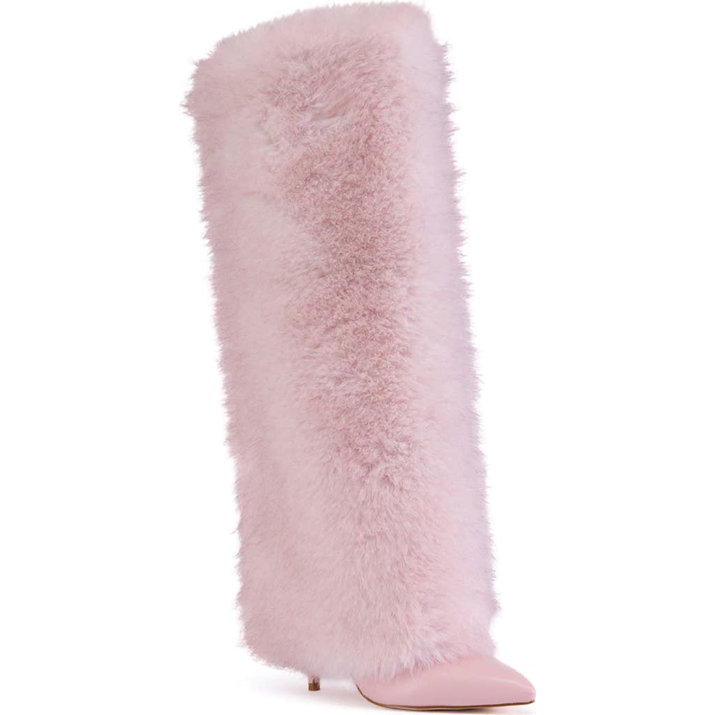 Azalea Wang Omera Faux Fur Over The Knee Boot In Pink