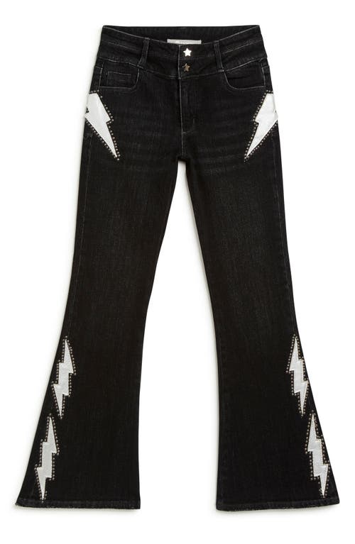 Shop Tractr Kids' Lightening Studded Flare Leg Jeans In Black Wash