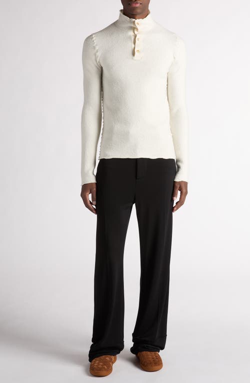 Bottega Veneta Mock Neck Distorted Knit Wool Henley Sweater In 9071 Chalk