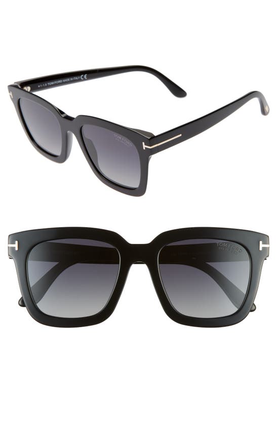 Tom Ford Sari 52mm Square Polarized Sunglasses In Black/ Grey Smoke