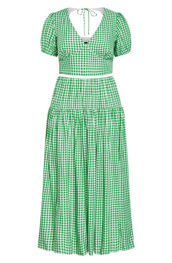 Shop City Chic Amber Print Two-piece Crop Top & Maxi Skirt In Green Gingham