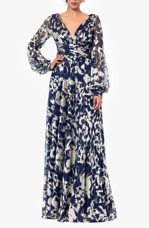 Betsy & Adam Petites Womens Metallic Polyester Evening Dress In Blue