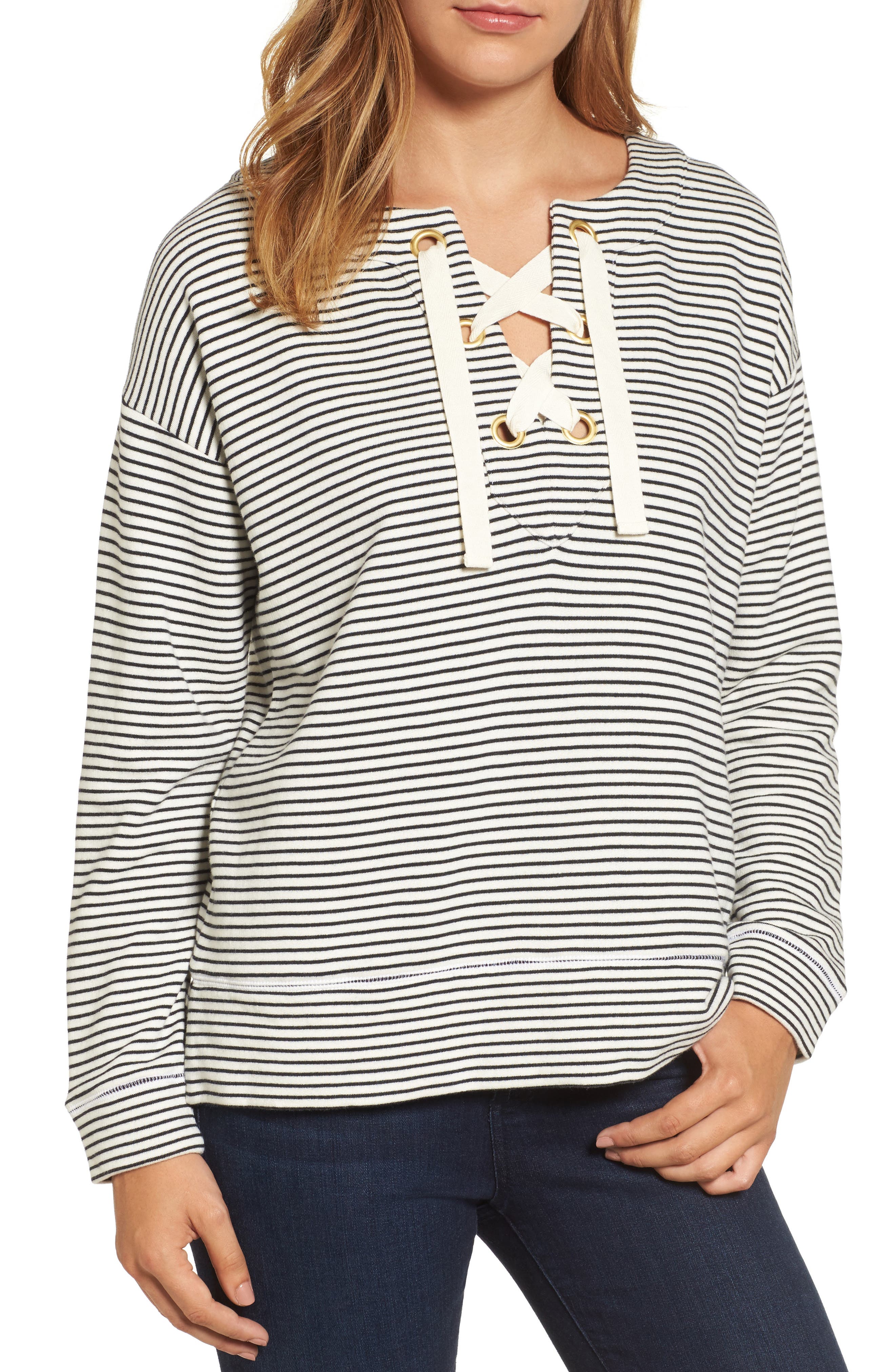 Download vineyard vines Bateau Neck Lace-Up Pullover | Nordstrom