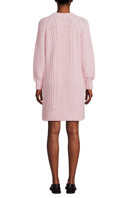 Shop Lands' End Cotton Blend Cable Crew Neck Sweater Dress In Pink Fog