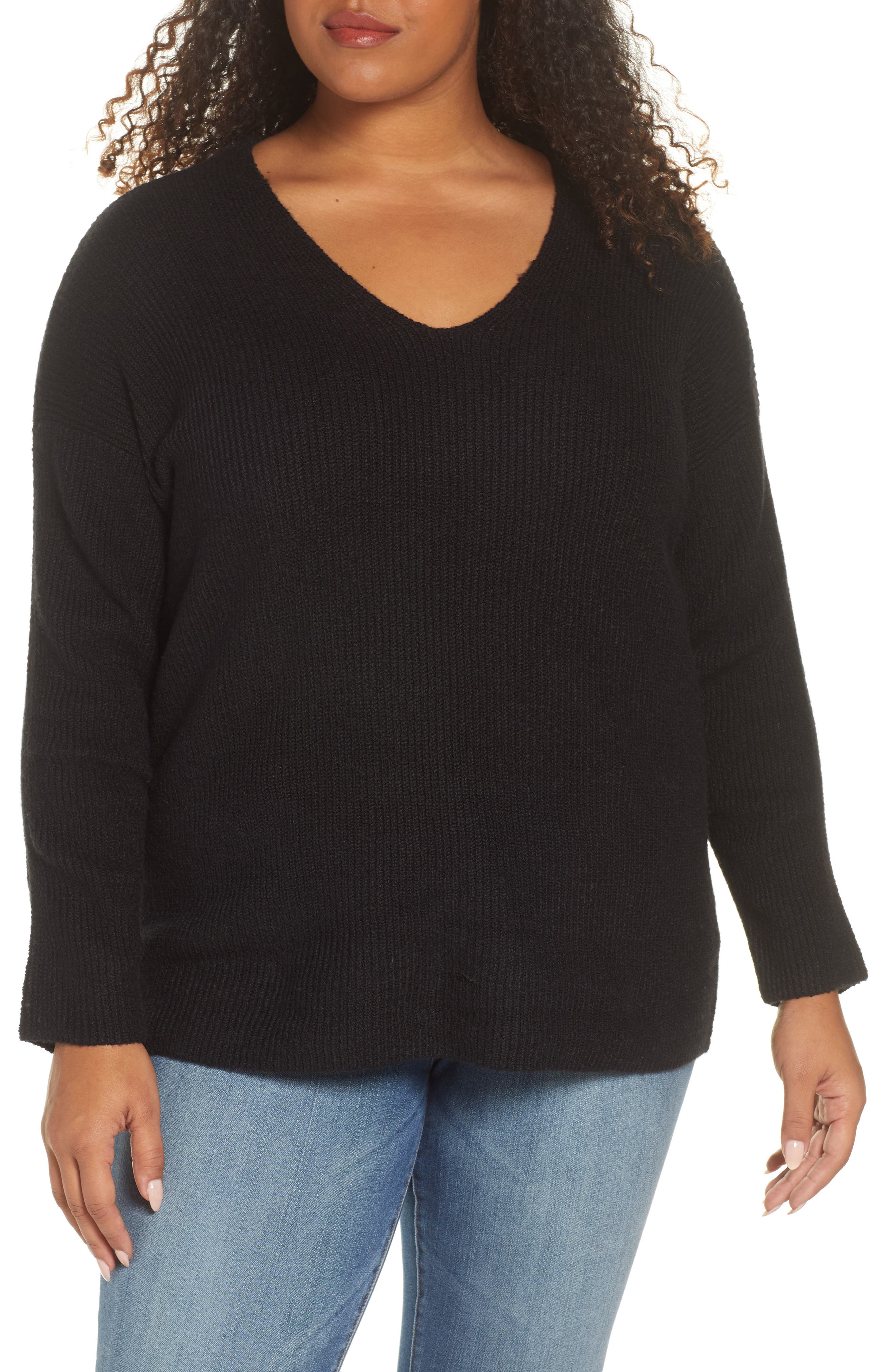 1.STATE Rib Knit VNeck Sweater (Plus Size) Nordstrom