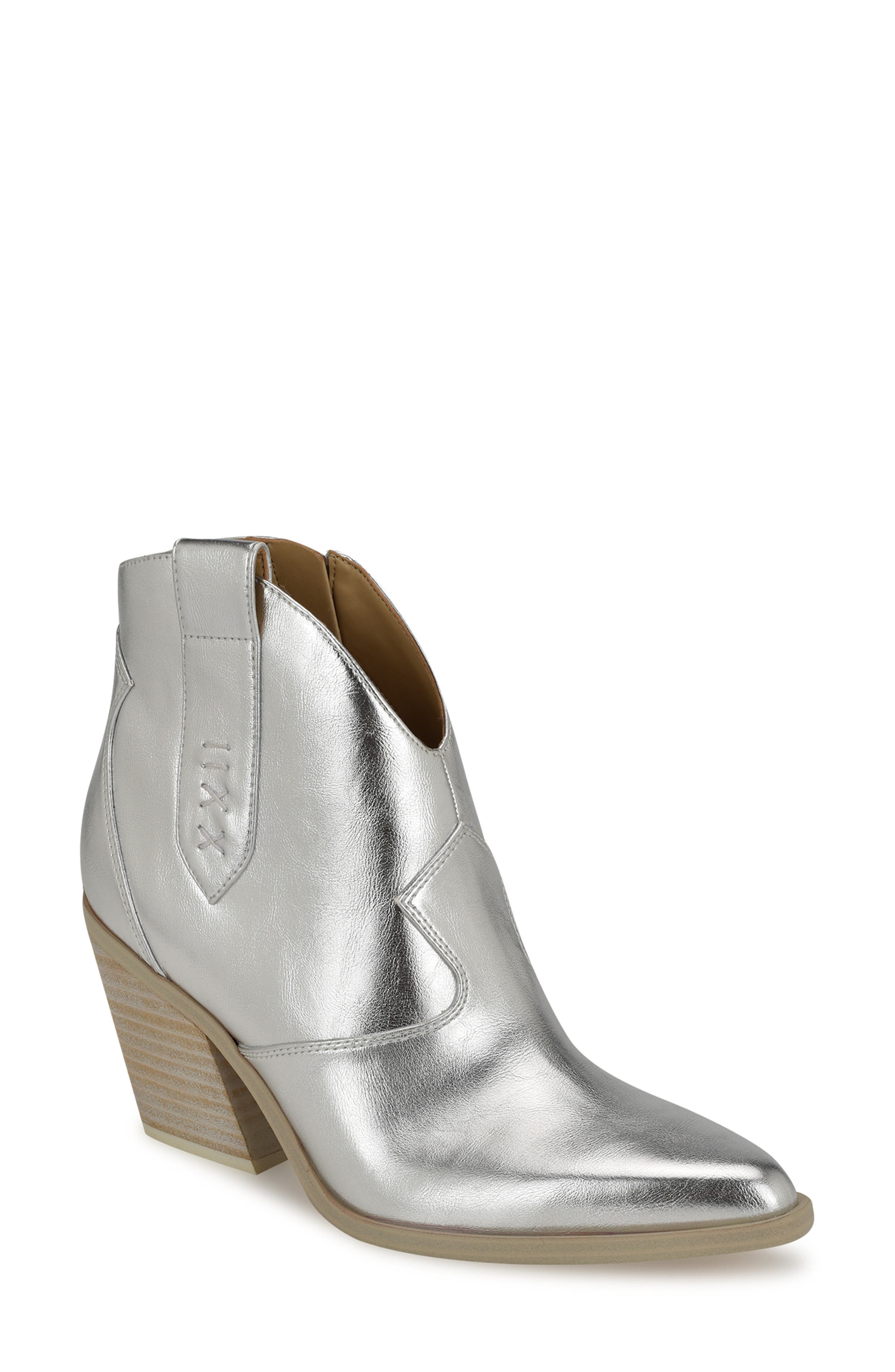 Nine West Fainay Western Bootie in Silver 