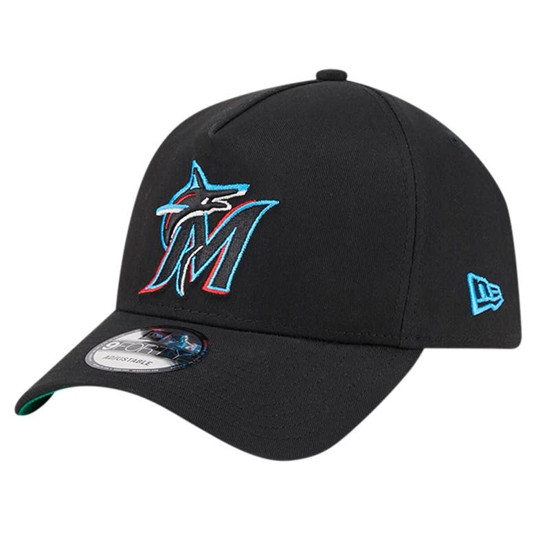 Shop New Era Black Miami Marlins Team Color A-frame 9forty Adjustable Hat