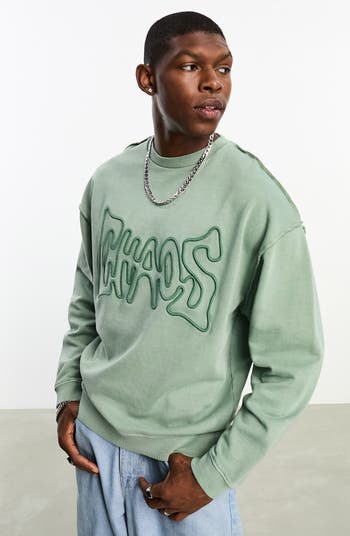 ASOS Design Oversize Cotton Graphic Sweatshirt in Light Green