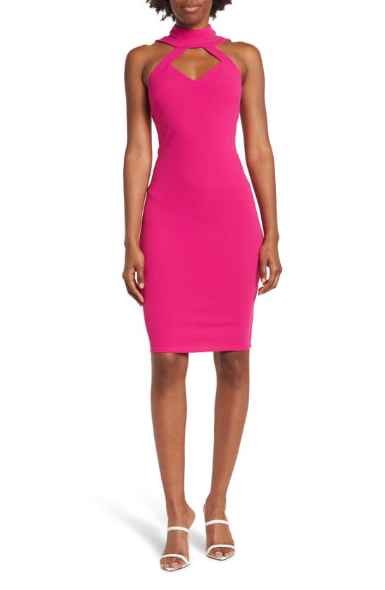 Bebe Strappy Halter Bodycon Dress In Fuchsia | ModeSens