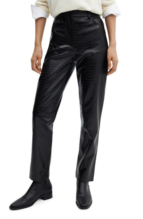 MANGO Croc Embossed Faux Leather Pants Black at Nordstrom,